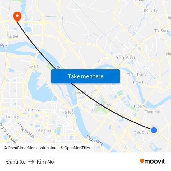 Đặng Xá to Kim Nỗ map