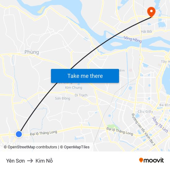 Yên Sơn to Kim Nỗ map