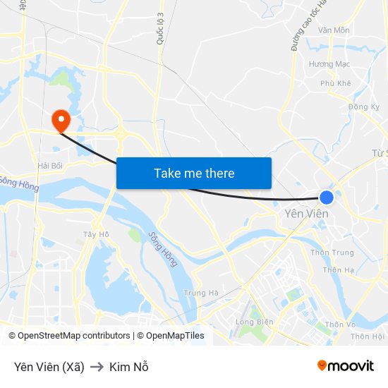 Yên Viên (Xã) to Kim Nỗ map