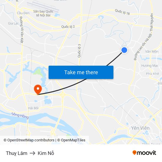 Thuỵ Lâm to Kim Nỗ map