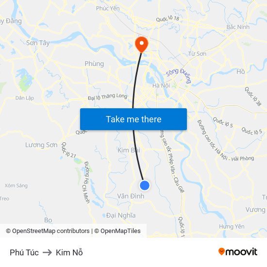 Phú Túc to Kim Nỗ map
