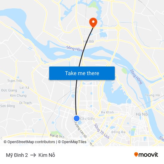 Mỹ Đình 2 to Kim Nỗ map