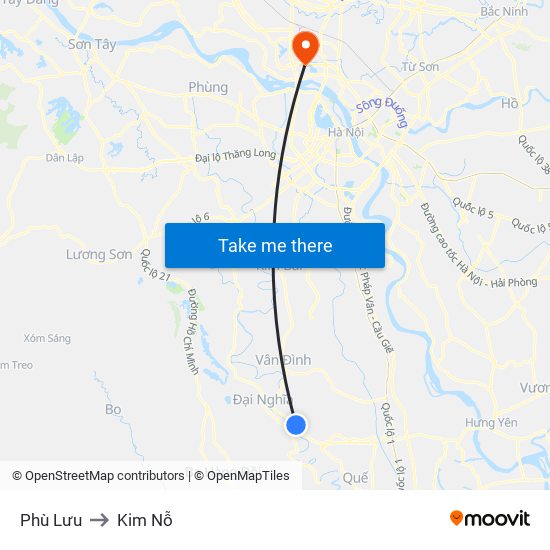 Phù Lưu to Kim Nỗ map