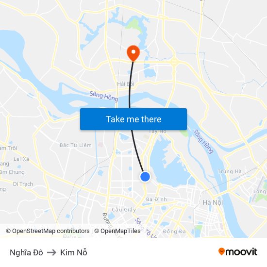 Nghĩa Đô to Kim Nỗ map