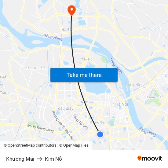 Khương Mai to Kim Nỗ map