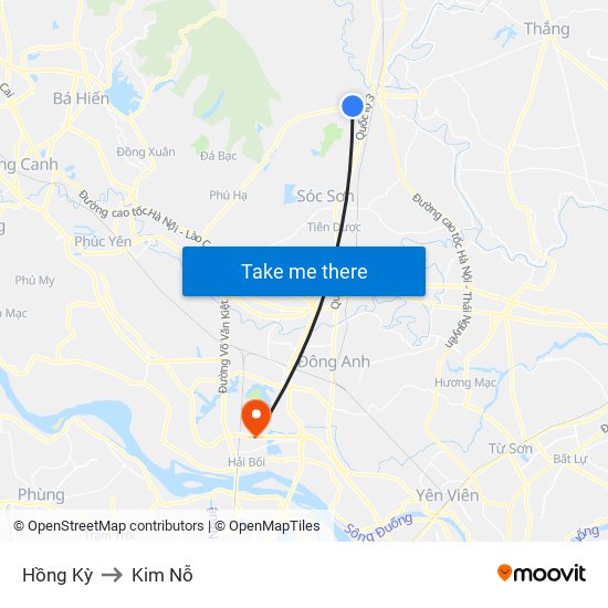 Hồng Kỳ to Kim Nỗ map