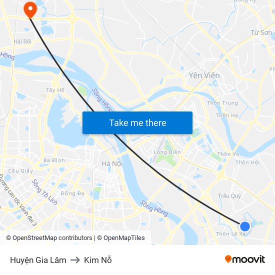 Huyện Gia Lâm to Kim Nỗ map