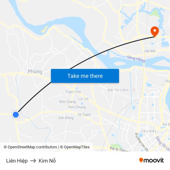 Liên Hiệp to Kim Nỗ map
