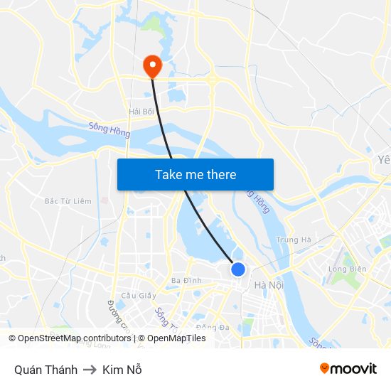 Quán Thánh to Kim Nỗ map