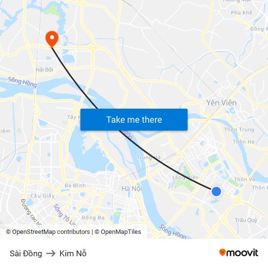 Sài Đồng to Kim Nỗ map