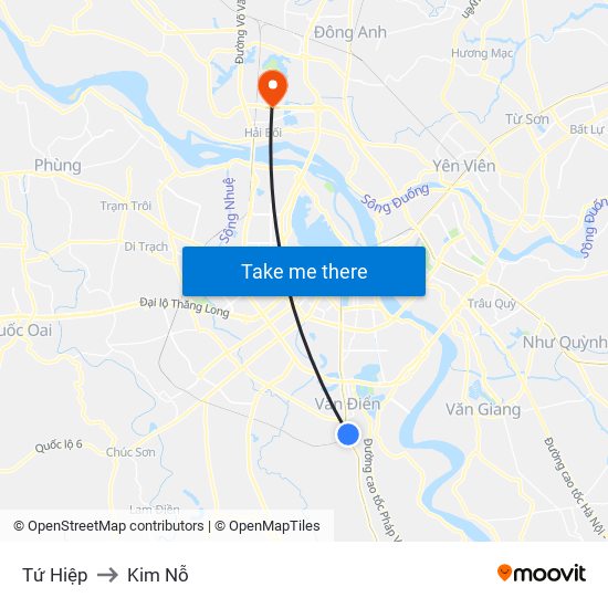 Tứ Hiệp to Kim Nỗ map