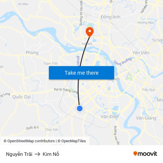 Nguyễn Trãi to Kim Nỗ map