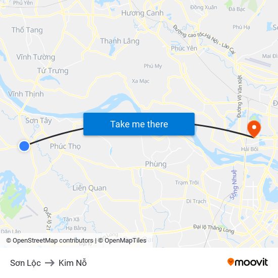 Sơn Lộc to Kim Nỗ map