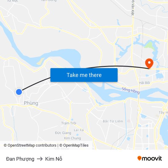 Đan Phượng to Kim Nỗ map