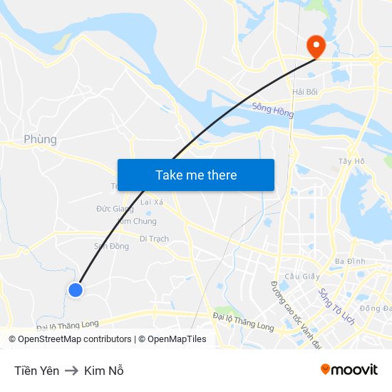 Tiền Yên to Kim Nỗ map