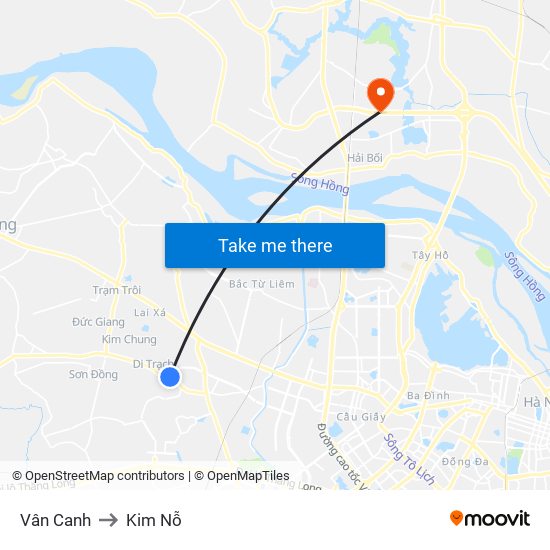 Vân Canh to Kim Nỗ map