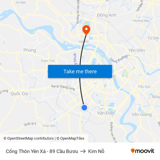 Cổng Thôn Yên Xá - 89 Cầu Bươu to Kim Nỗ map