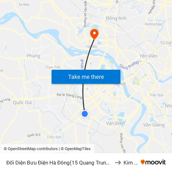 Đối Diện Bưu Điện Hà Đông(15 Quang Trung Hà Đông) to Kim Nỗ map