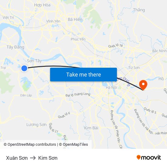 Xuân Sơn to Kim Sơn map