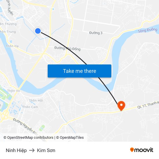 Ninh Hiệp to Kim Sơn map