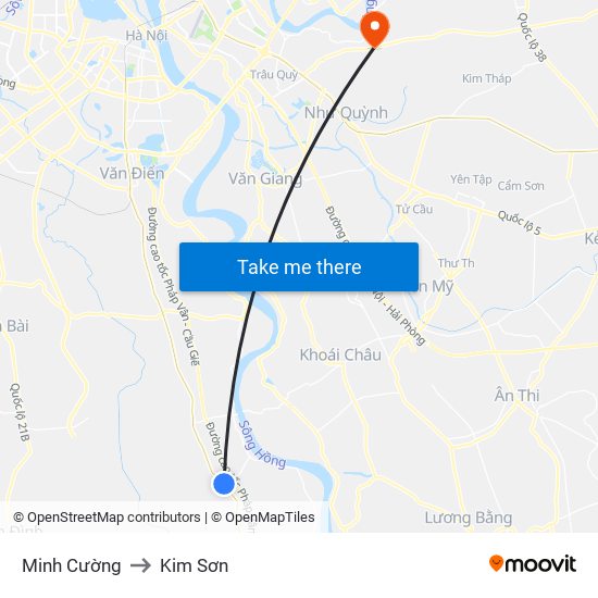 Minh Cường to Kim Sơn map