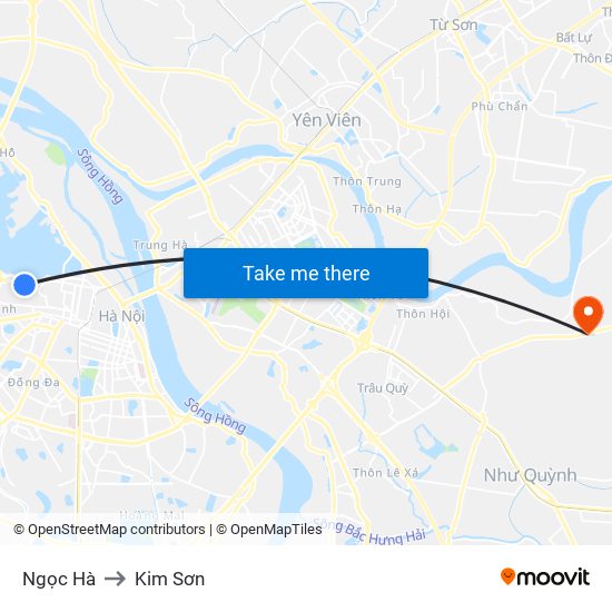 Ngọc Hà to Kim Sơn map