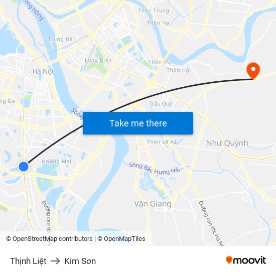 Thịnh Liệt to Kim Sơn map