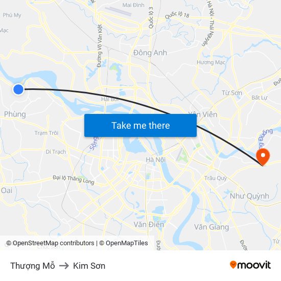 Thượng Mỗ to Kim Sơn map