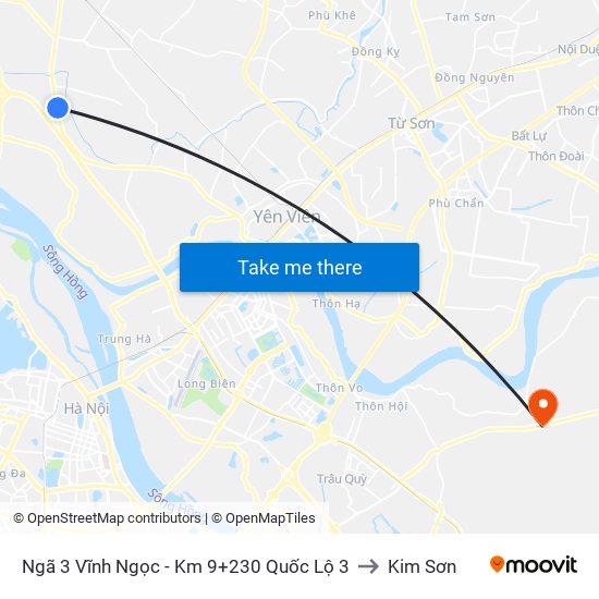 Ngã 3 Vĩnh Ngọc - Km 9+230 Quốc Lộ 3 to Kim Sơn map