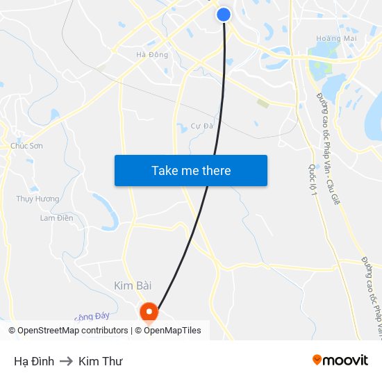 Hạ Đình to Kim Thư map