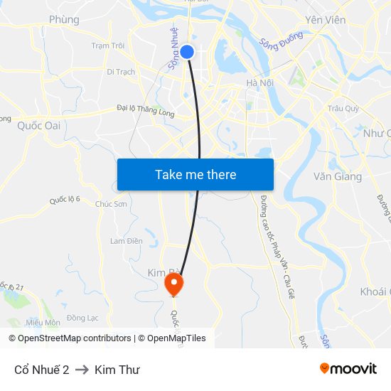 Cổ Nhuế 2 to Kim Thư map