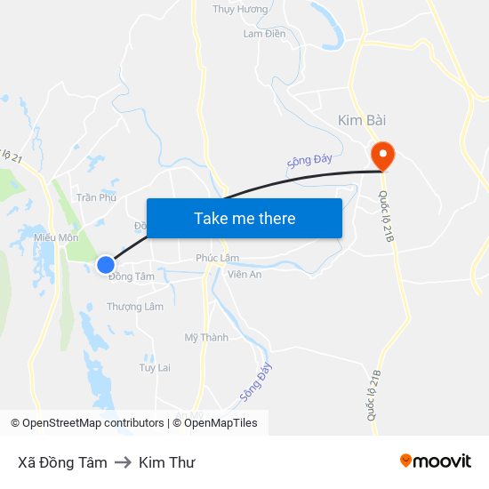 Xã Đồng Tâm to Kim Thư map