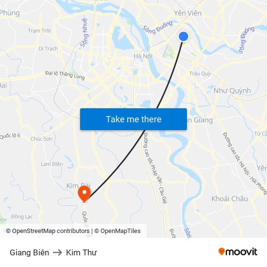 Giang Biên to Kim Thư map