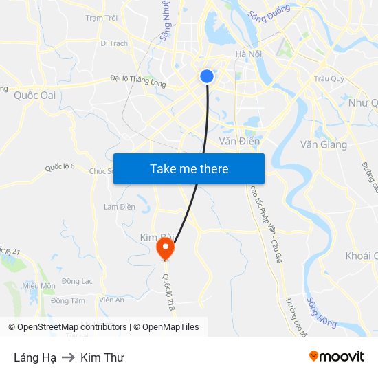 Láng Hạ to Kim Thư map