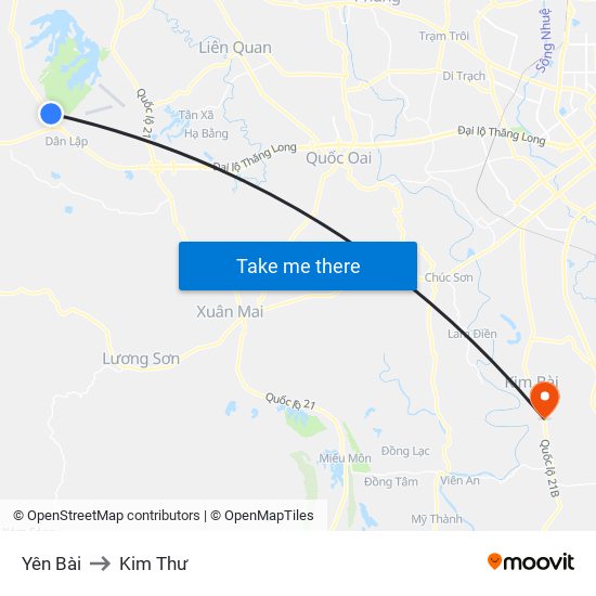 Yên Bài to Kim Thư map