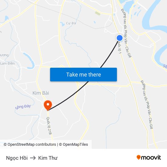 Ngọc Hồi to Kim Thư map