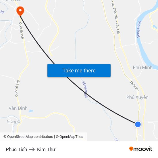 Phúc Tiến to Kim Thư map