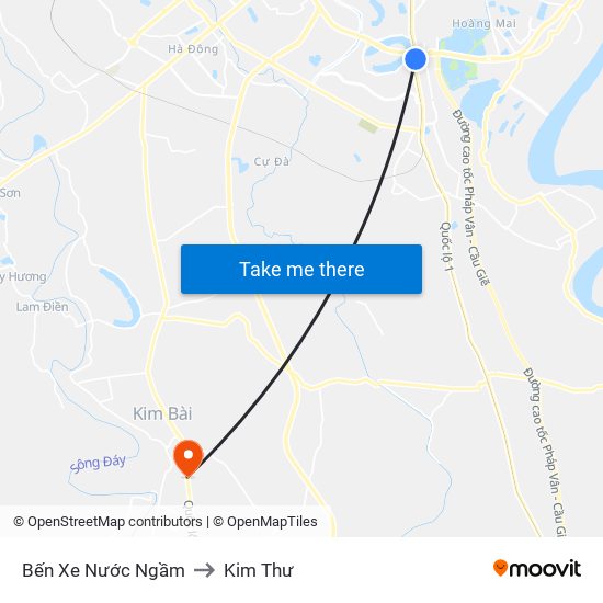 Bến Xe Nước Ngầm to Kim Thư map