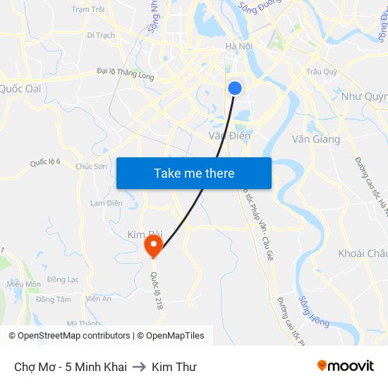 Chợ Mơ - 5 Minh Khai to Kim Thư map