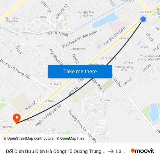 Đối Diện Bưu Điện Hà Đông(15 Quang Trung Hà Đông) to La Khê map