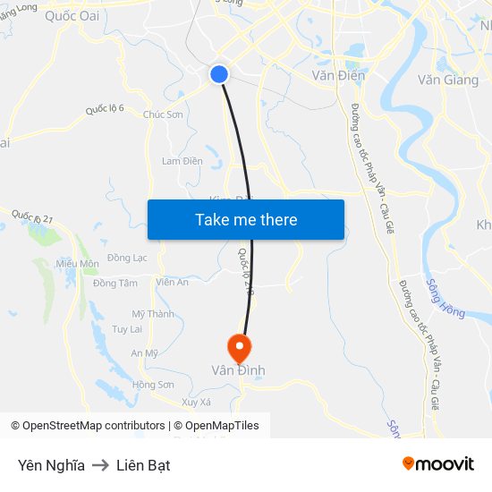 Yên Nghĩa to Liên Bạt map