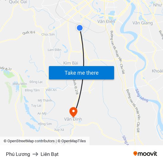 Phú Lương to Liên Bạt map