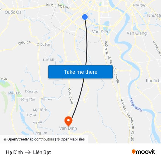 Hạ Đình to Liên Bạt map
