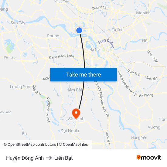 Huyện Đông Anh to Liên Bạt map