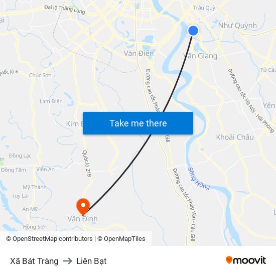 Xã Bát Tràng to Liên Bạt map