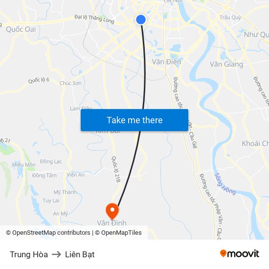 Trung Hòa to Liên Bạt map