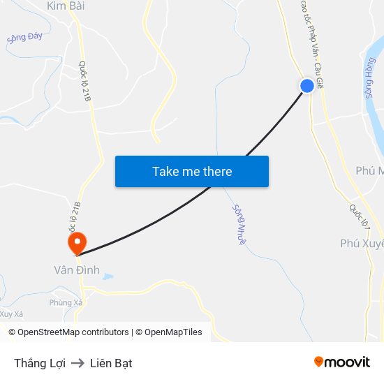 Thắng Lợi to Liên Bạt map