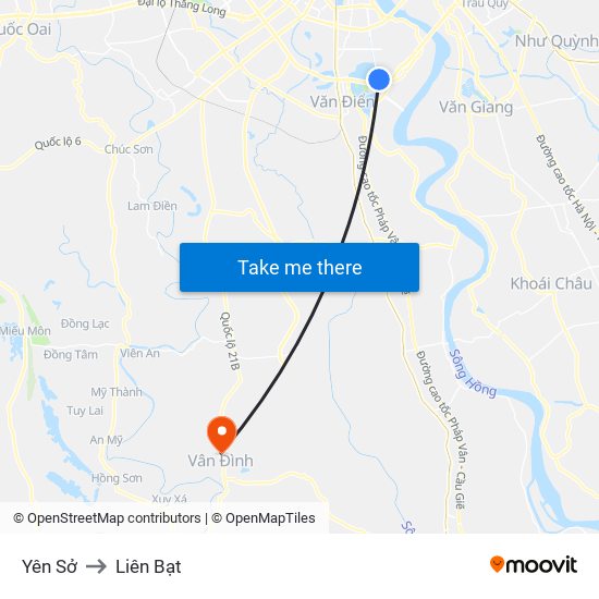 Yên Sở to Liên Bạt map