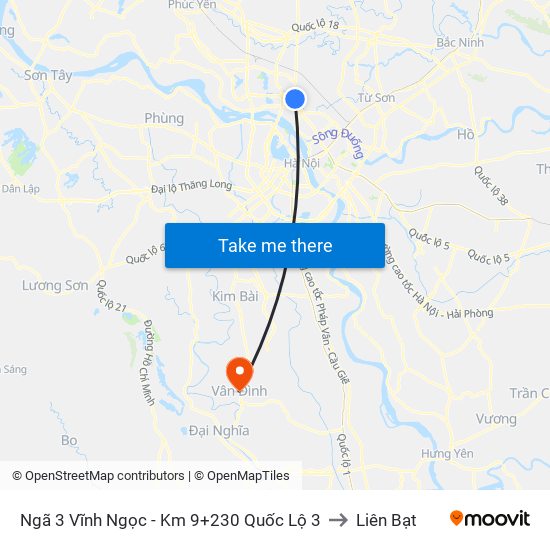 Ngã 3 Vĩnh Ngọc - Km 9+230 Quốc Lộ 3 to Liên Bạt map