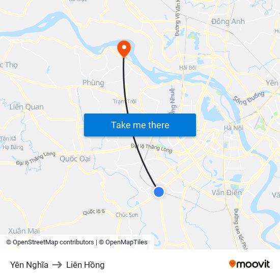 Yên Nghĩa to Liên Hồng map